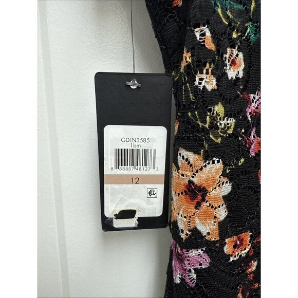 GUESS Womens Size 12 Off-The-Shoulder Lace Midi Cocktail Dress Black Floral New - Picture 7 of 14
